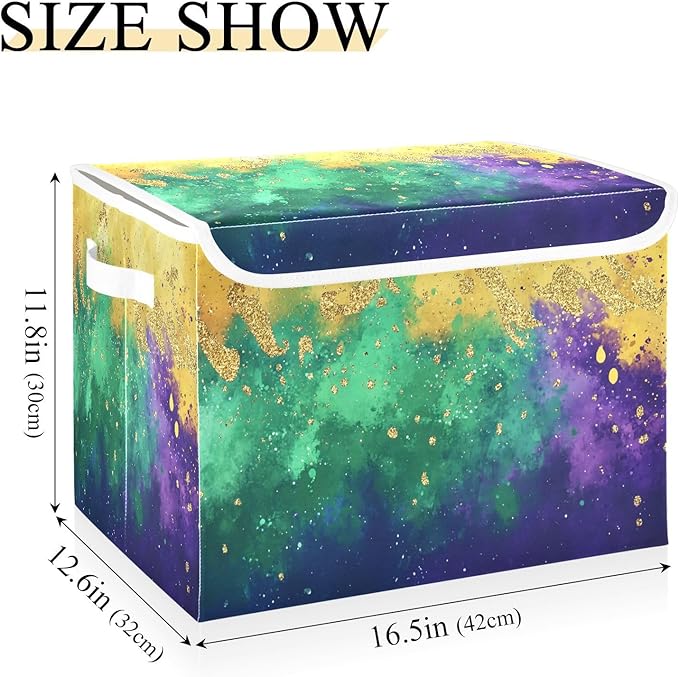 Mardi Gras Background Fabric Storage Bins with Lids and HandleFoldable Storage Bins with LidsCloset Organizers for Clothes Storage Room Organization Office Storage Chest Organizer