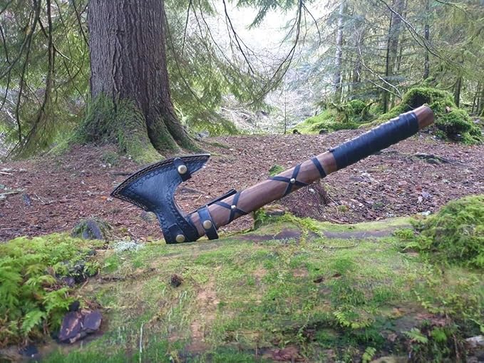Handmade Carbon Steel Axe – Hand Forged High Carbon Steel Head | Wood Handle Rustic Outdoor Hatchet Viking Style Camping &amp Survival Axe (Axe-7)