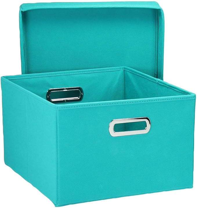 Household Essentials Fabric Storage Boxes with Lids and Handles Aqua