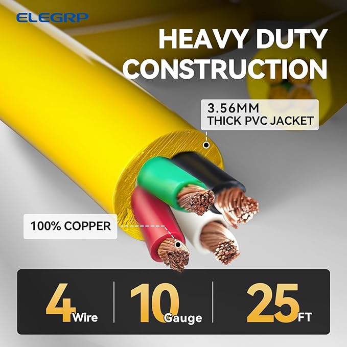 ELEGRP 30 Amp Generator Extension Cord 25 Feet 4-Prong NEMA L14-30P to L14-30R 120/250V Up to 7500W SJTW 10AWG/4C Locking Power Cord for Portable Generators Home Backup UL Standard Compliant