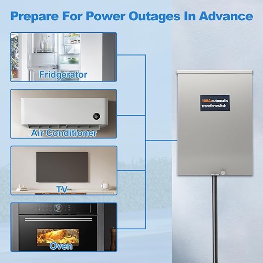 100 Amp Automatic Transfer Switch Single Phase Generator Transfer Switch Power Management Replacement for Generac RXSW100A3 NEMA 3R Outdoor Rated Aluminum Enclosure for Indoor and Outdoor Use
