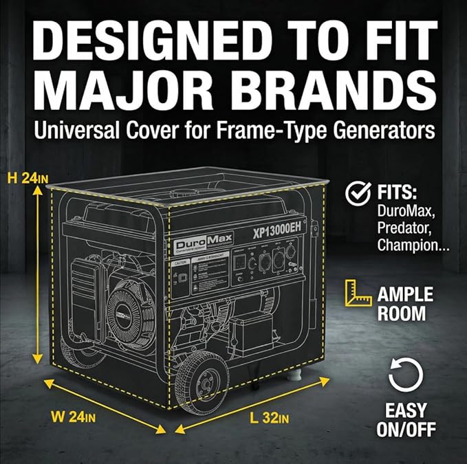 [New Upgraded] 900D Heavy Duty Waterproof Generator Cover Generator Cover for Outside 32L x 24W x 24H Cover Universal 5000W-10000W Outdoor Generator Storage Box All Season Protection Black