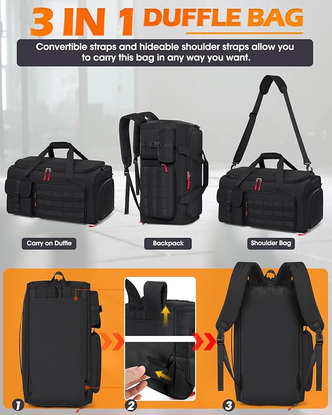 RAINSMORE Gym Bag for Men 45L Sports Travel Duffel Bag with Shoe &amp Laptop Compartment Gym Workout Backpack Carry On Weekender Bag Overnight Backpack for Travel Black
