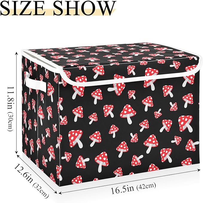 Storage Box Mushroom Cartoon Closet Storage Bins with Lids Foldable Oxford Fabric Storage Box for Home Bedroom Closet Office (16.5x12.6x11.8 in)