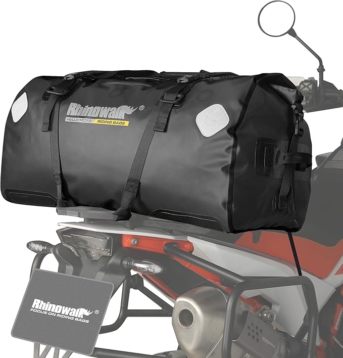 Rhinowalk Motorcycle Dry Bag 65L Waterproof Duffle Dry Bag Motorcycle Travel Luggage with Large Storage Space for Camping Boating Bycycle Motorbike-Black