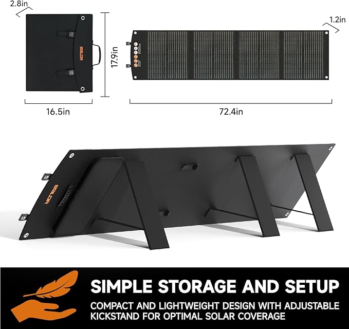 BALDR 120W Portable Solar Panel for Jackery/ECOFLOW/Flashfish/ROCKPALS Power Station Generator Foldable Solar Cell Charger with USB Ports &amp PD Output for Camping Off Grid Living. Black