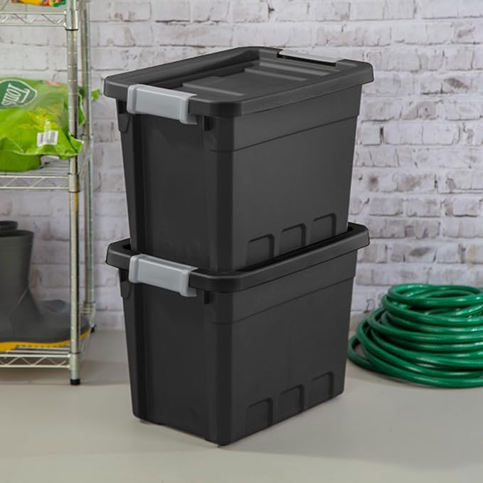 Sterilite 18-Pack Plastic Storage Bins with Lids Stackable Containers 7.5 Gallon Black