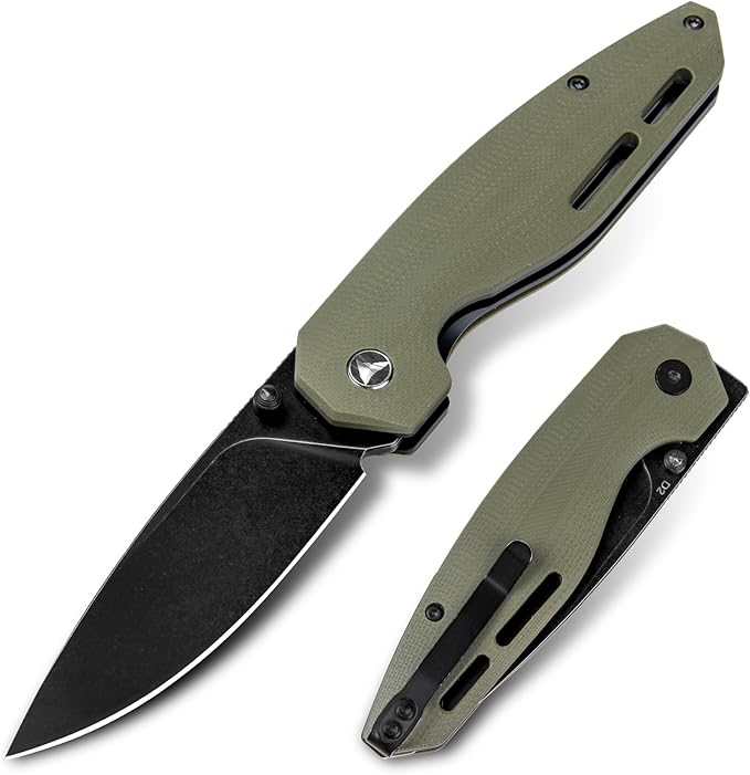 Pocket Knife 3.1 Black Stonewashed D2 Blade EDC Knife with G10 Handle Front Flipper Pocket Knife for Men Women with Thumb Stud - Camping Hiking Survival Preparation