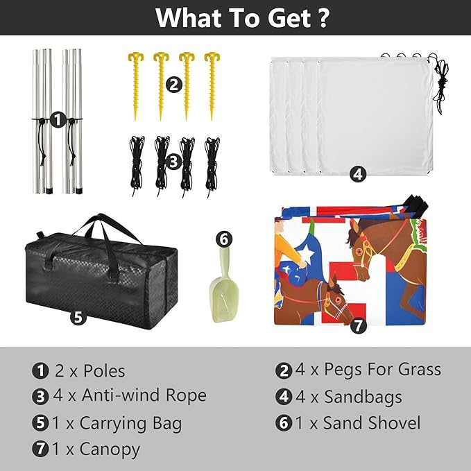 Cartoon American Cowboys Beach Tent Sun Shelter Set UPF50+ UV Protection 10.5 x 9.19 FT Camping Shade Canopy with Sandbags Sand Anchors Carrying Bag and Others