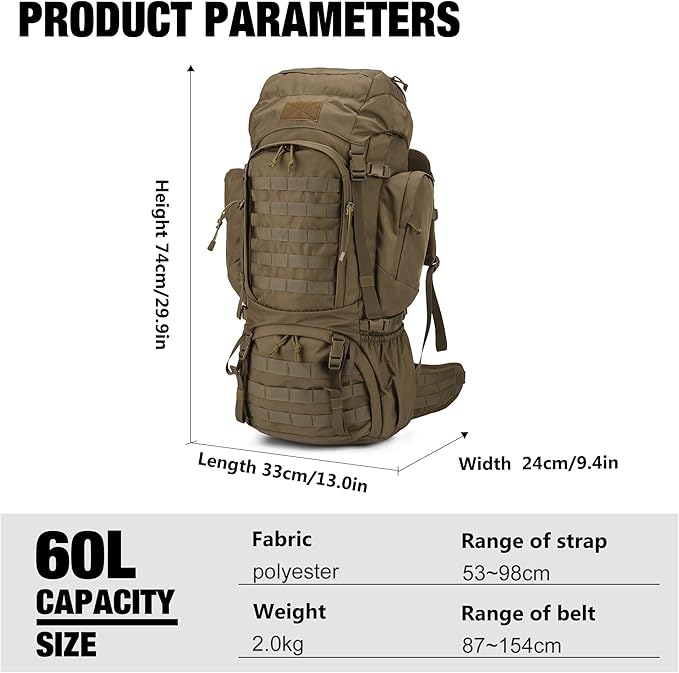 Mardingtop 60L Military Internal Frame Backpack for HikingCampingHuntingRucksack Backpack with Rain Cover