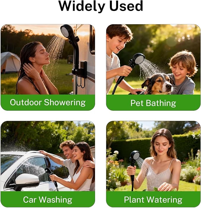 Portable Camping Shower with Heater Long-Lasting 6000mAh Rechargeable Camping Shower with Sprayer Head4 Spray ModesIPX7 Waterproof Outdoor Camp Pump for Hiking Travel Car Pet