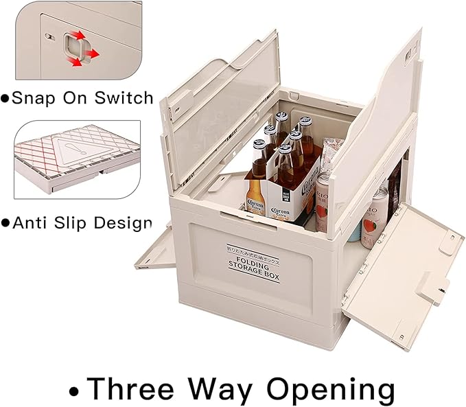 Nice C Storage Bin Tote 55 Qt Organization and Storage Closet organizer Collapsible Storage Box Organizing Containers Plastic with Wood Lid and 2 Side Doors Stackable Organizer(Set of 1)