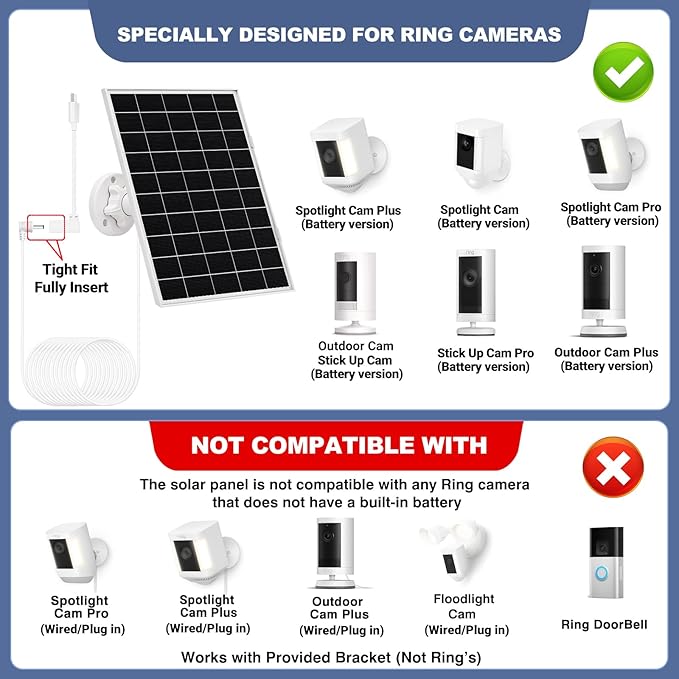 2 Pack 8W Solar Panel for Ring Camera Outdoor Wireless Compatible with Outdoor Cam (Stick Up Cam) Outdoor Cam Plus Stick Up Cam Pro Spotlight Cam Battery/Plus/Pro Fast Charging