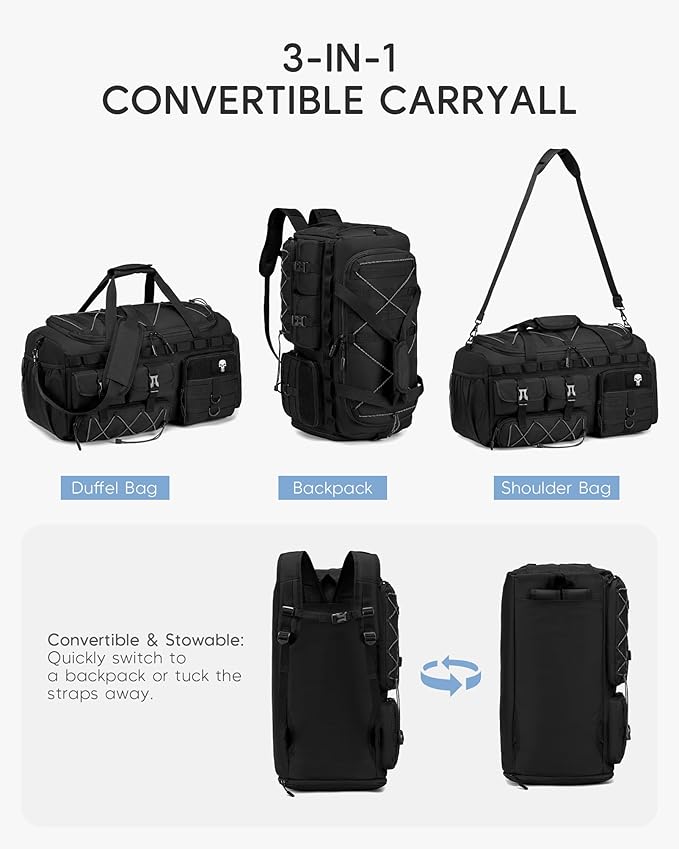 Tactical Gym Bag for Men Women Carry On Luggage 22x14x9 Airline Approved 3 in 1 Travel Duffle Bag with Shoe Compartment for Weekender Overnight Range Workout