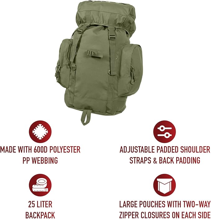 Rothco 25L Tactical Backpack – Rugged Hiking Camping Gear Travel Rucksack Bag Pack