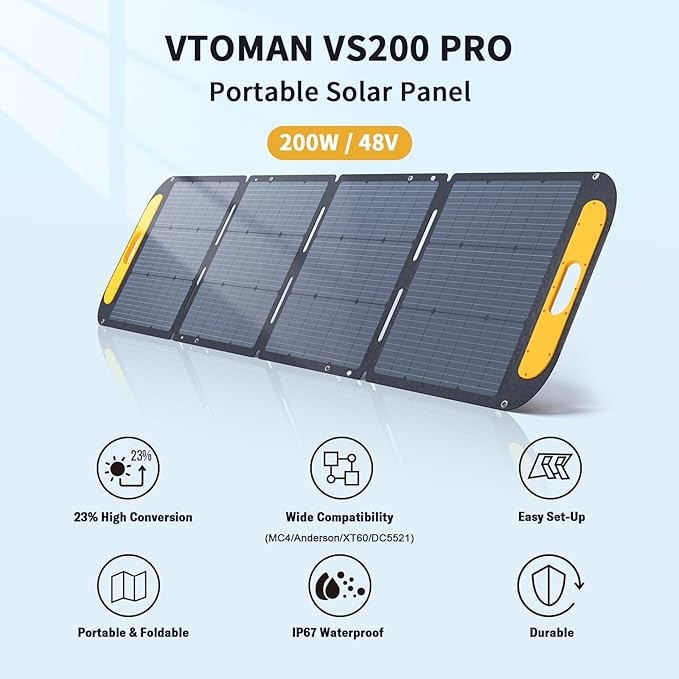 VTOMAN VS220 Pro Portable Solar Panel 220W 48V 23% Efficiency Foldable Solar Panel w/ IP67 Waterproof &amp MC-4 Anderson XT60 DC5521 Adapters &amp Adjustable Kickstands Off-Grid Power for Home &am