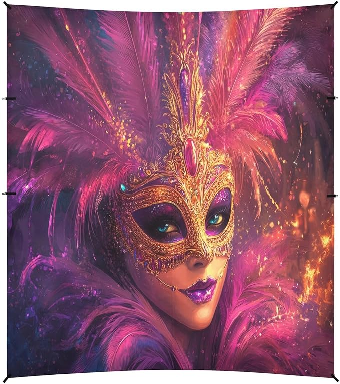 Carnival Masquerade Mask Mardi Gras Beach Tent Sun Shelter Set UPF50+ UV Protection 10.5 x 9.19 FT Camping Shade Canopy with Sandbags Sand Anchors Carrying Bag and Others