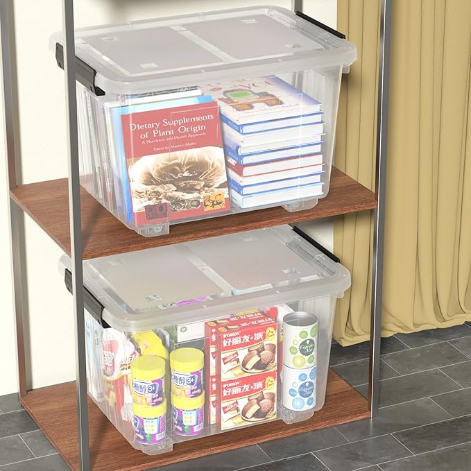 4-pack 50 Quarts Lidded Storage boxes Large Clear Plastic Bins with Wheels