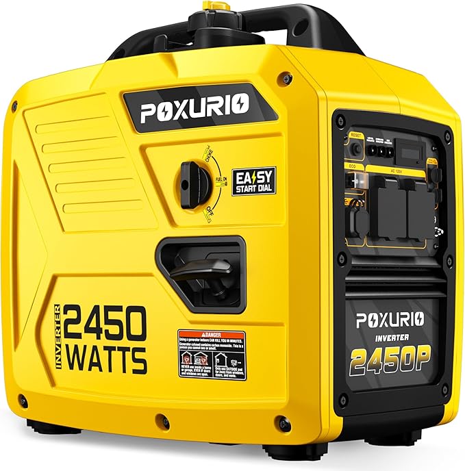 2450-Watt Portable Inverter Generator for Home Use 1.6Gallon Large Fuel Tank Up to 8.3 Hours Use 120V Gas Powered Generator Super Quiet - EPA CompliantYellow