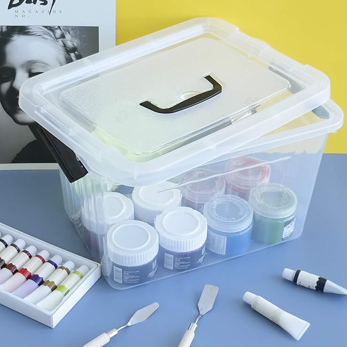 Idomy 1-Pack Clear Plastic Storage Latch Box with Lids 10 L Storage Bin with Handle