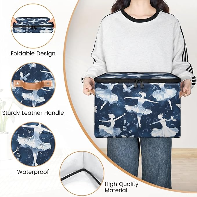 Storage Bins with Lids Butterfly Ballet Storage Basket Clothes Organizer with Handles Closet Storage Containers for Clothing Bedding Blanket