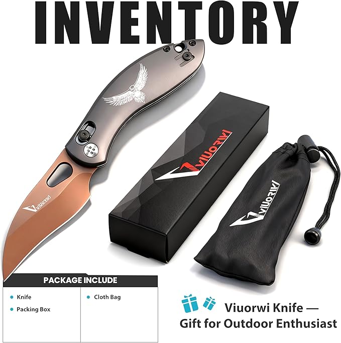 Pocket Knife for Men 440C Stainless Steel Blade with Aluminum Handle Folding EDC Knife for Outdoor Camping Hiking Survival Gift Ready Box Cutter with Deep Carry Clip Retirement Gifts for Men (AX-2