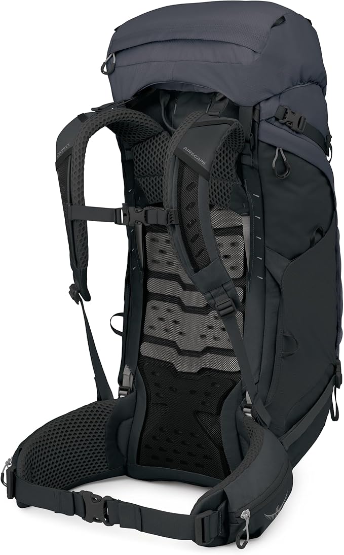 Osprey Kestrel LT 65L Men's Backpacking Backpack - Lightweight Hiking &amp Camping Bag with Waterproof Raincover Black
