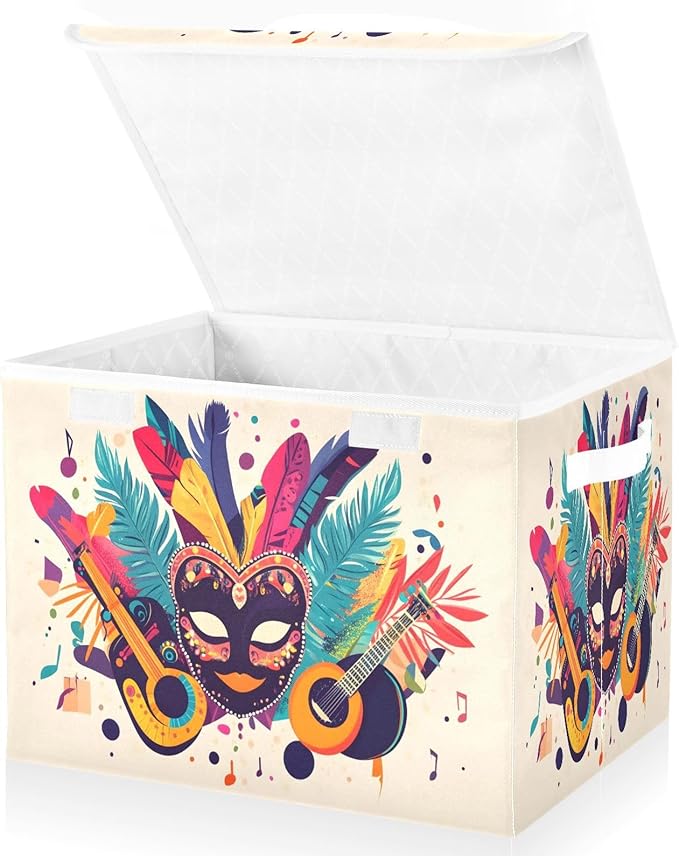 Carnival Background Fabric Storage Bins with Lids and HandleFoldable Storage Bins with LidsCloset Organizers for Clothes Storage Room Organization Office Storage Chest Organizer