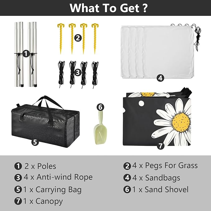 ALAZA Hand Drawn Daisy with Dots Doodle Beach Tent Sun Shelter Portable Canopy Sunshade for Outdoor Camping Picnics Backyard Fun 10x9 ft