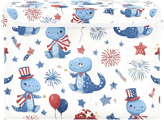 Collapsible Storage Bins with Lids Decorative Fabric Storage Cubes Closet Organizer and Storage Basket Boxes Containers for Clothes Box Chest Folding Rectangle Blue Dinosaurs Stars Ba