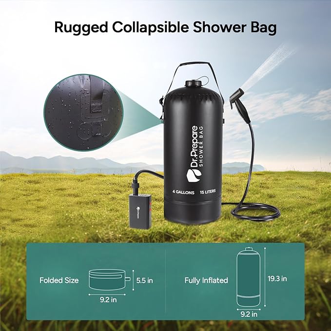 DR.PREPARE Portable Shower for Camping 4/5 Gallons Camping Shower Bag Portable Outdoor Shower with Pump for Hiking Climbing Pet Cleaning Car Washing Beach &amp Emergency