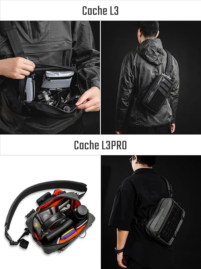 TACTICAL_GEEK L3 Pro EDC Crossbody Bag Chest Bag with Adjustable StrapDaily Carry Sling Pack Large Capacity Daypack Organizer for Camera Drones（T500 Grey）
