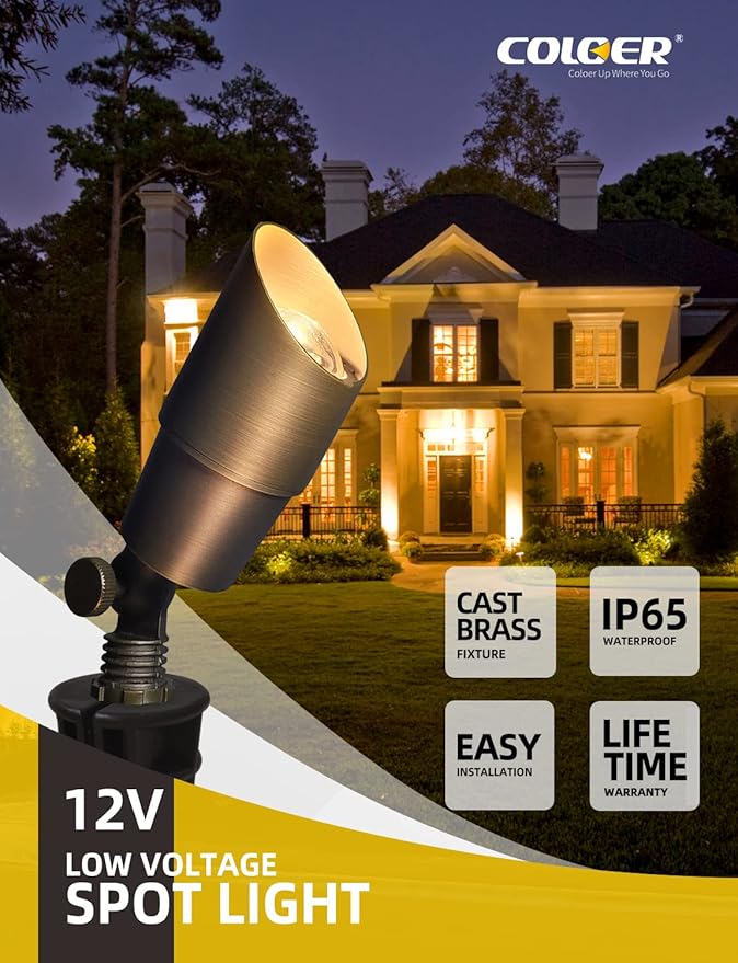 COLOER Die-cast Brass Low Voltage Spotlight12V AC/DC Outdoor Landscape Lighting Directional Garden Patio Spot Up Light (Bronze(101B) 4 Pack with Bulb)