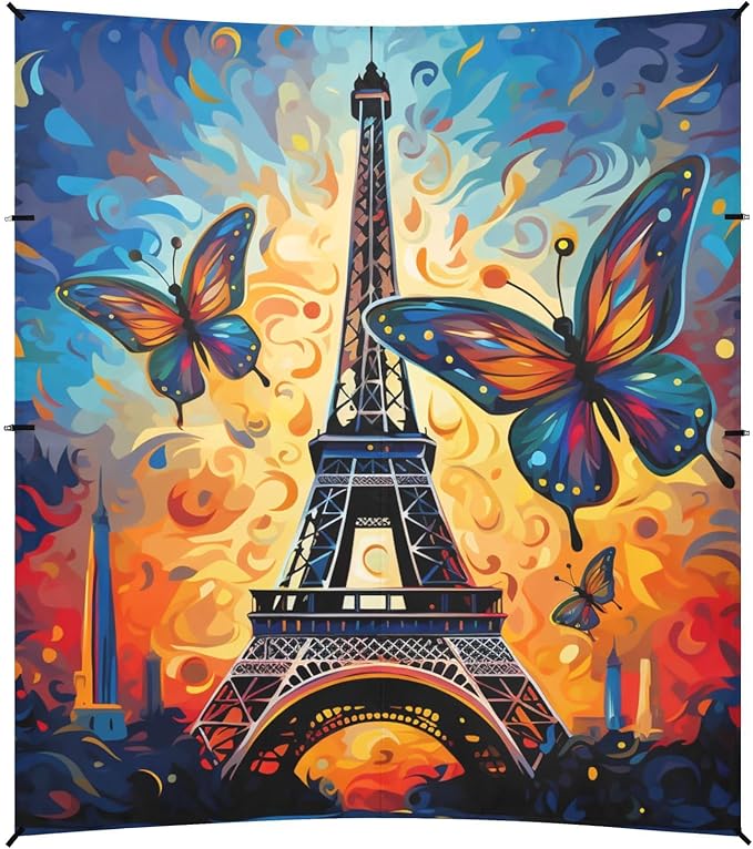 ALAZA Paris Eiffel Tower Colorful Butterfly Starry Beach Tent Sun Shelter Portable Canopy Sunshade for Outdoor Camping Picnics Backyard Fun 10x9 ft