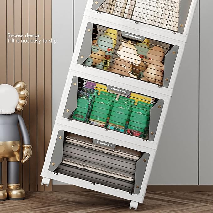 Stackable Storage Bins with Lids Magnetic Suction Folding Storage Containers with Wheels Closet Organizers and Storage with Snap Lock for Home (5 Layers)