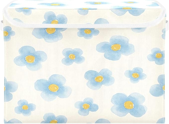 Foldable File Organizer Box with Lid 11.8x12.6x16.5 Light Blue Flowers Storage Bin for Office Document &amp Home Organizer