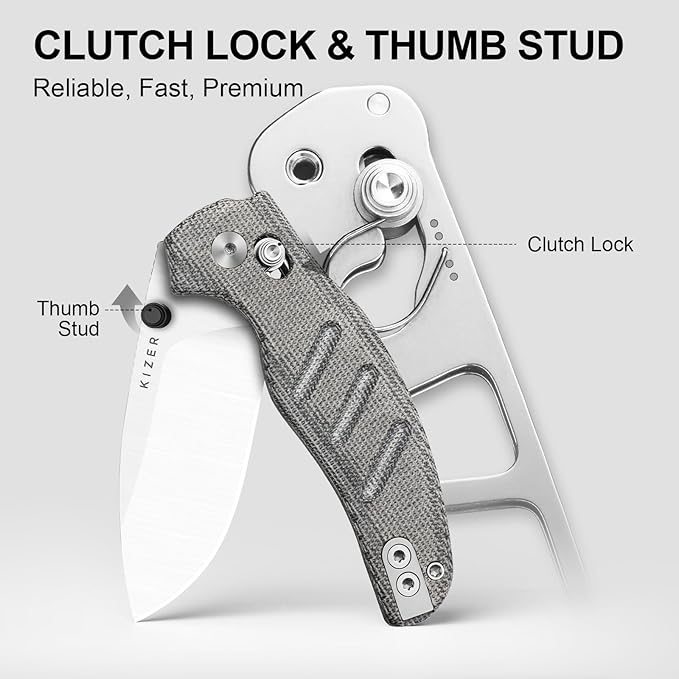 Kizer C01C 2.9 CD Sheepdog Pocket Knife 2.95 Elmax Drop Point Blade Folding Knife with Black Norplex UltreX™ Micarta Handle Small EDC Camping Survival Knives with Thumb Stud Ki3488.29CDA2