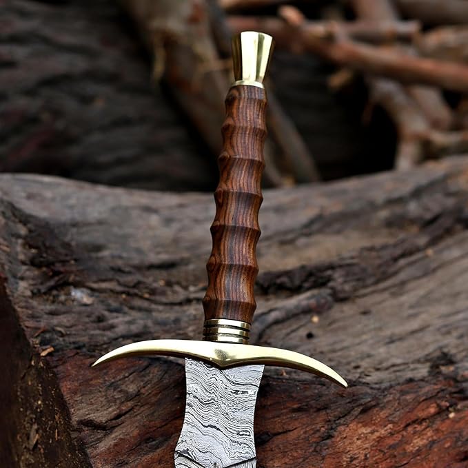 Dark Warrior - 36” Handmade Power The Real Medieval Viking Damascus Steel Handmade Sword with Leather Sheath Damascus Steel Double Edge Vikings Sword Gift for Him