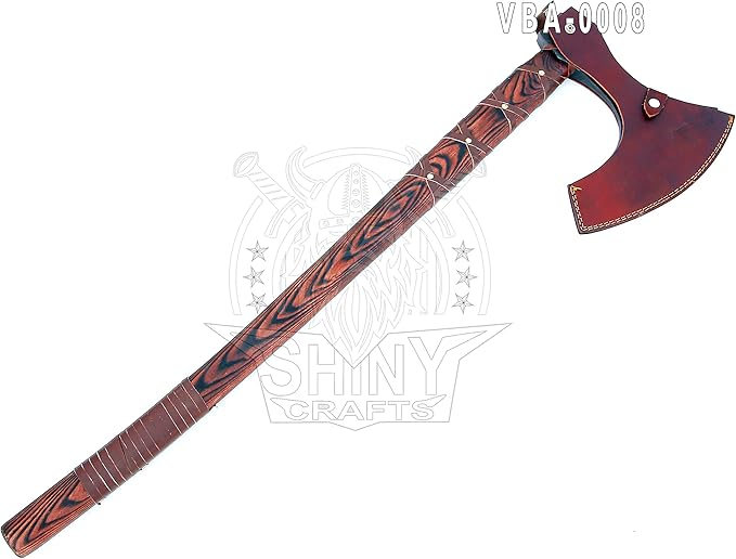 SHINY CRAFTS® Handmade Viking Axe Hatchet Norse Axe- 40 Long Two-Handed Berserker Hatchet Forged Axe - Bearded Axe - with Sheath (VBA-08)