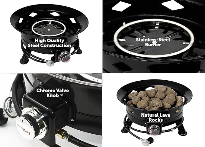 Flame King Smokeless Propane Fire Pit 24-inch Portable Firebowl 58K BTU with Self Igniter Cover &amp Carry Straps for RV Camping &amp Outdoor Living