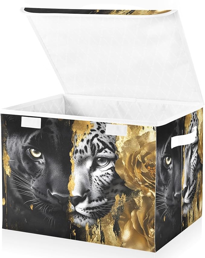 AIXIWAWA Lidded Storage Cube (Two Face Leopard) Fabric Foldable Closet Bins with Flip Lid and Handles Organizer Basket Container 16.5 x 12.6 x 11.8 IN
