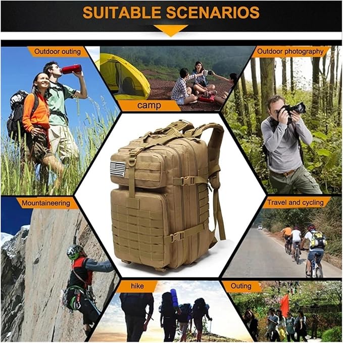 PURYN Tactical Nylon Backpack Camping Travel Fishing Bag Waterproof Men Large Capacity Travel Hunting Backpack(C)