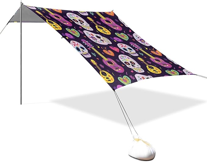 ALAZA Guitar Skull Pattern Beach Tent Sun Shelter Portable Canopy Sunshade for Outdoor Camping Picnics Backyard Fun 10x9 ft