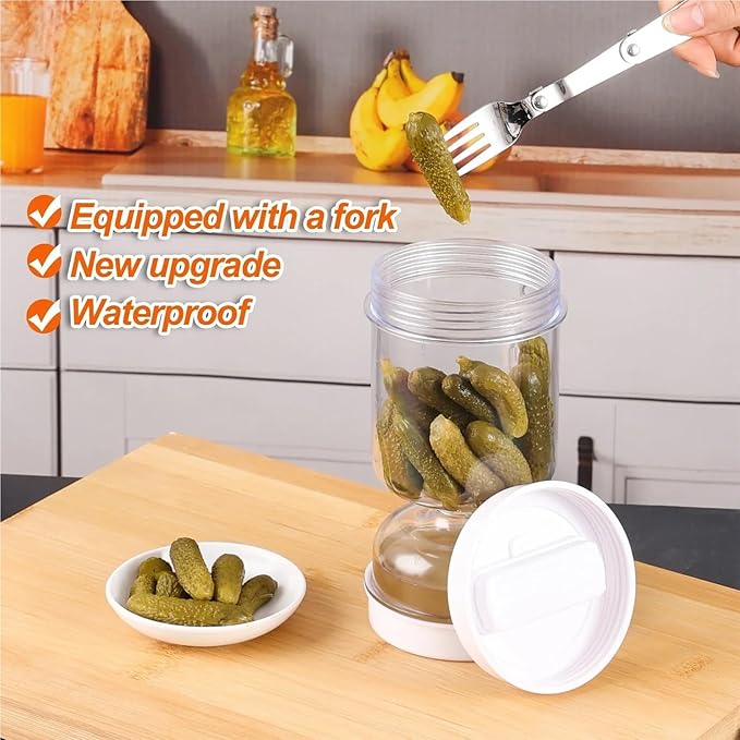 Glass pickle jar with filter flip lid 2-pack pickle container olive hourglass jar dry and wet seal pickle juice separator pickle storage jar 34 oz
