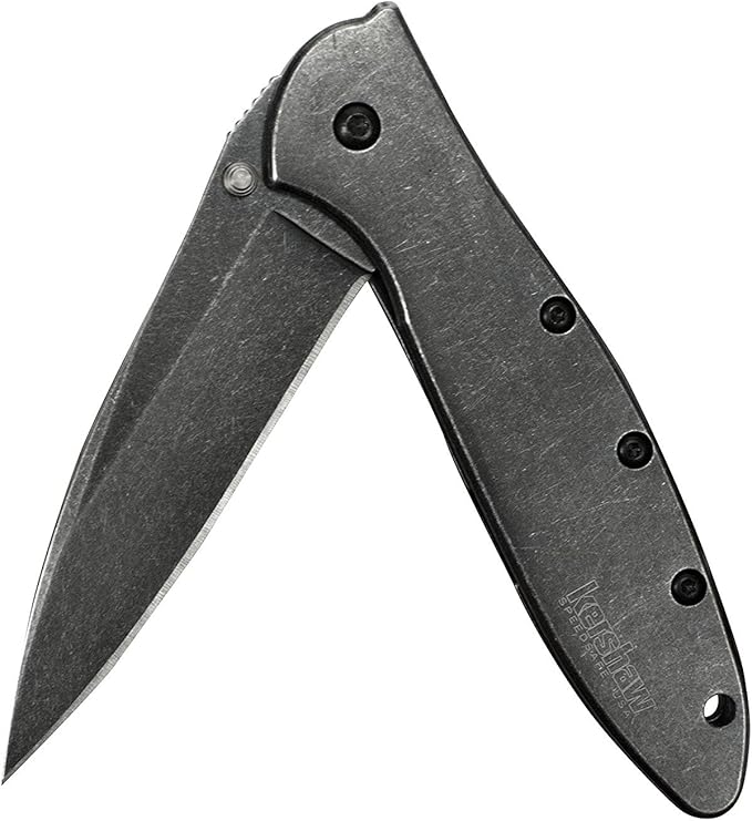 Kershaw Leek BlackWash Pocket Knife (1660BLKW) 3 Sandvik 14C28N Steel Blade 410 Stainless Steel Handle BlackWash Finish SpeedSafe Assisted Open Frame and Tip Locks Reversible Pocketclip 3 OZ