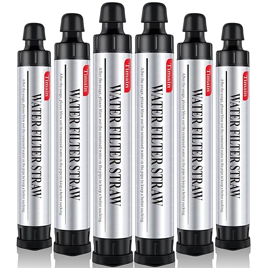 6 Pack Timain 4-Stage FiltrationHigh Flow Rate Water Filter StrawWater Purifier Survival for Emergency KitsTravelCamping HikingFishingHunting (6)