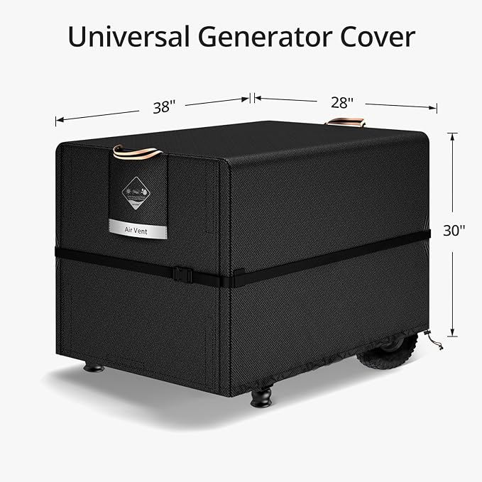 QH.HOME Waterproof Generator Cover 38x28x30 inch 900D Heavy Duty Oxford with Secure Windproof Buckle- for Most Generators 5500-15000 Watt Black