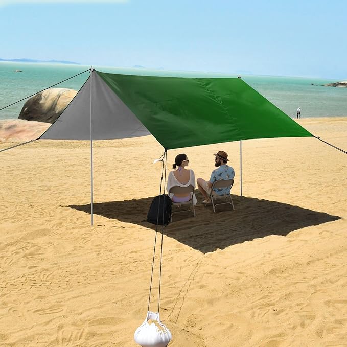 Green Deep Gradient Beach Tent UPF50+ Waterproof Large Portable Sun Shelter with Sand Pockets for Camping Fishing Backyard Fun