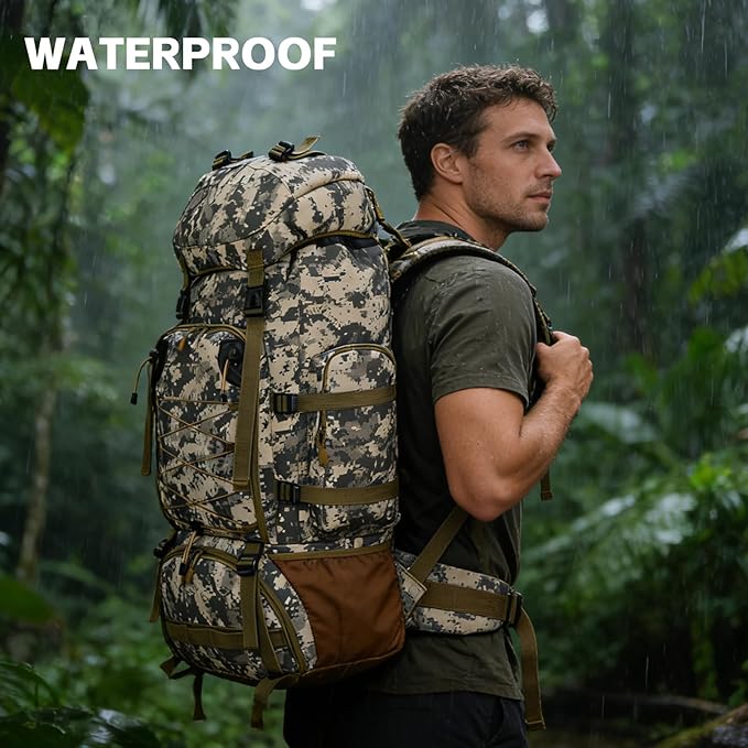 90L Camping Hiking BackpackMolle Military Tactical Rucksack BackpackWaterproof Lightweight Hiking Backpack (City Camo 90L)