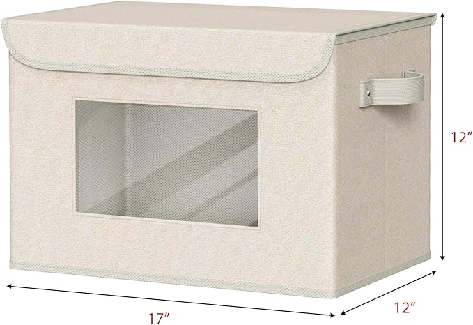 Univivi Collapsible Stackable Storage Bins with Lids [4-Pack] Foldable Fabric Closet Organizer Basket Closet Organizers and Storage Cube Storage Bin for Home Office Bedroom (Beige 17“ x 12” x 12)